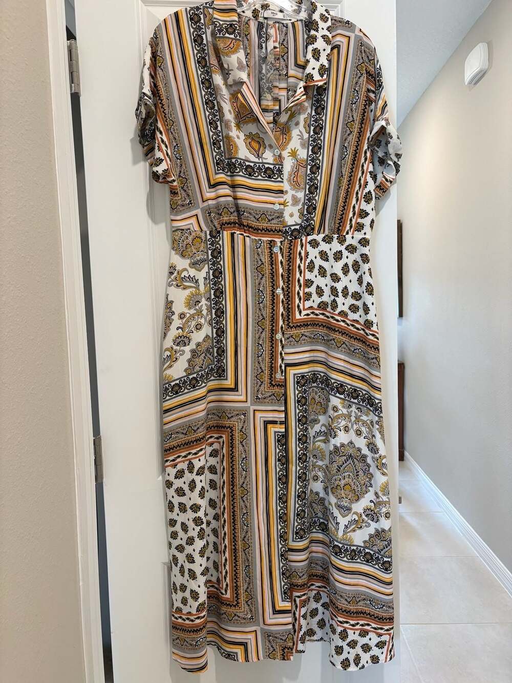MNG Suit Printed Midi Shirt Dress Size L Paisley Geometric